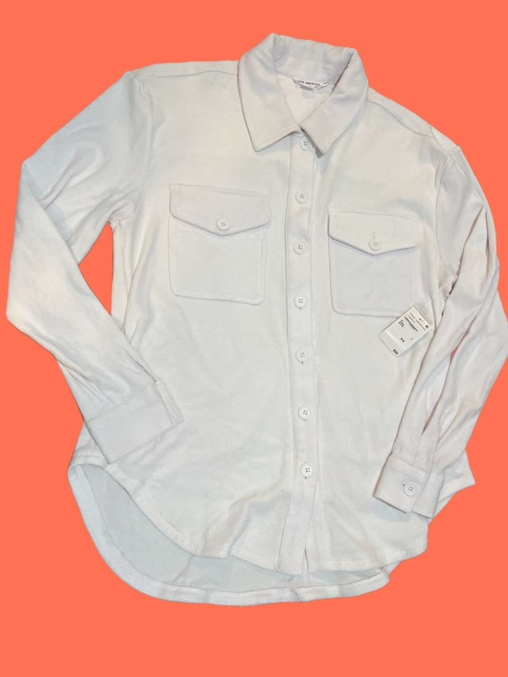 NWT: Good American White Long-Sleeve Terry Shacket